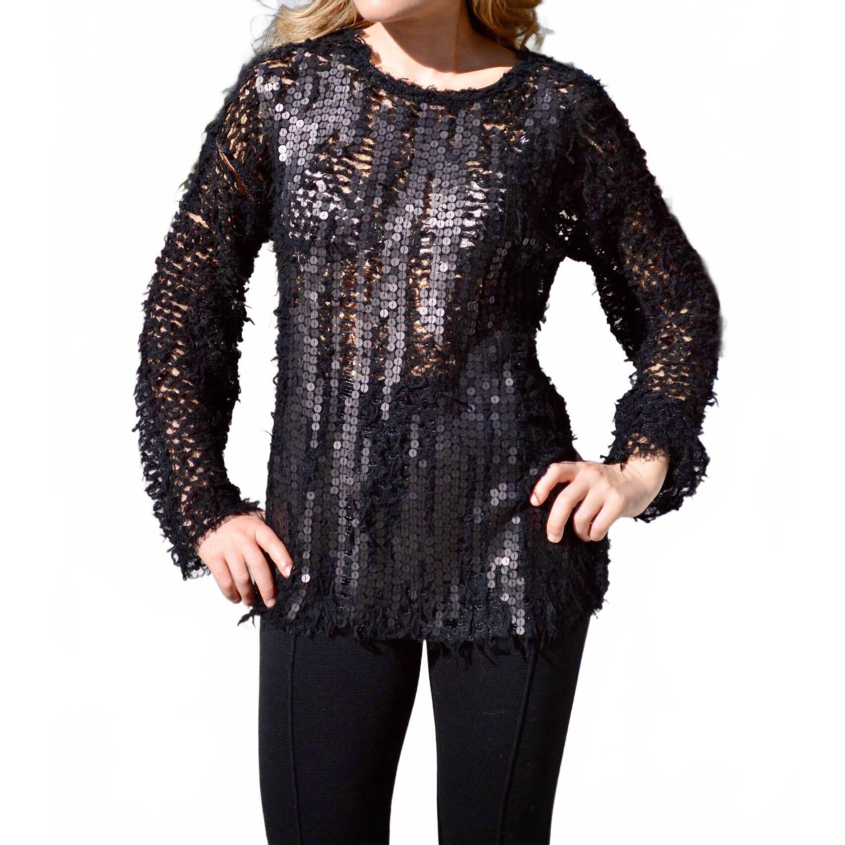 New Aviu Knit & Sequin Sweater In Black